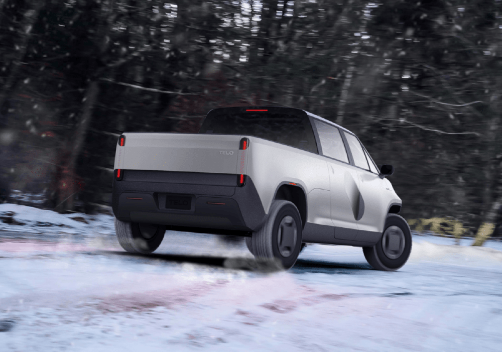 The front of a TELO truck against a white backdrop, highlighting sensor technology.